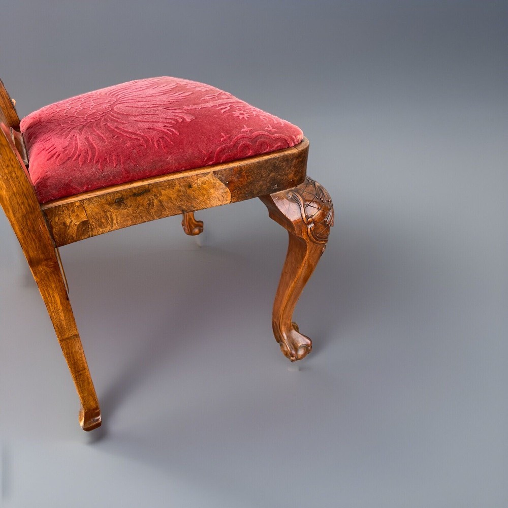 Pair Dutch Burr Walnut Carved Side Chairs, C 1870