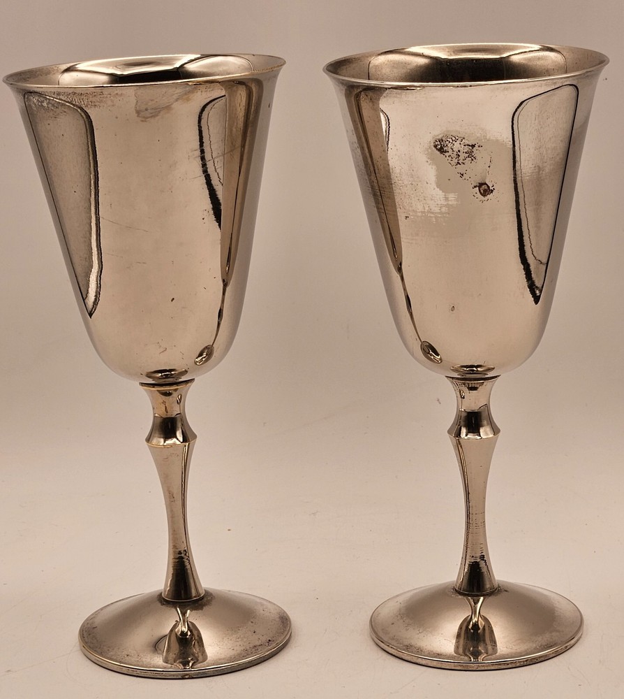 Pair Vintage Silver Plated Wine Goblets Spain 7.75"