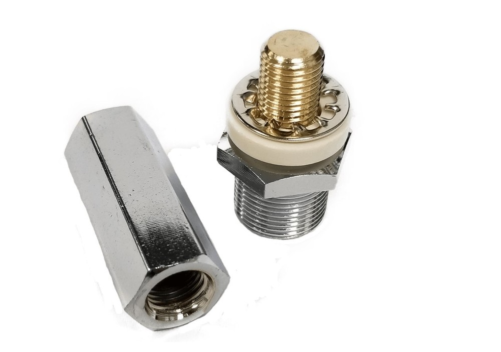 WORKMAN SM1F STUD LONGER HEX W/SO-239 CONCTOR CHROME PLATED 3/8 X 24
