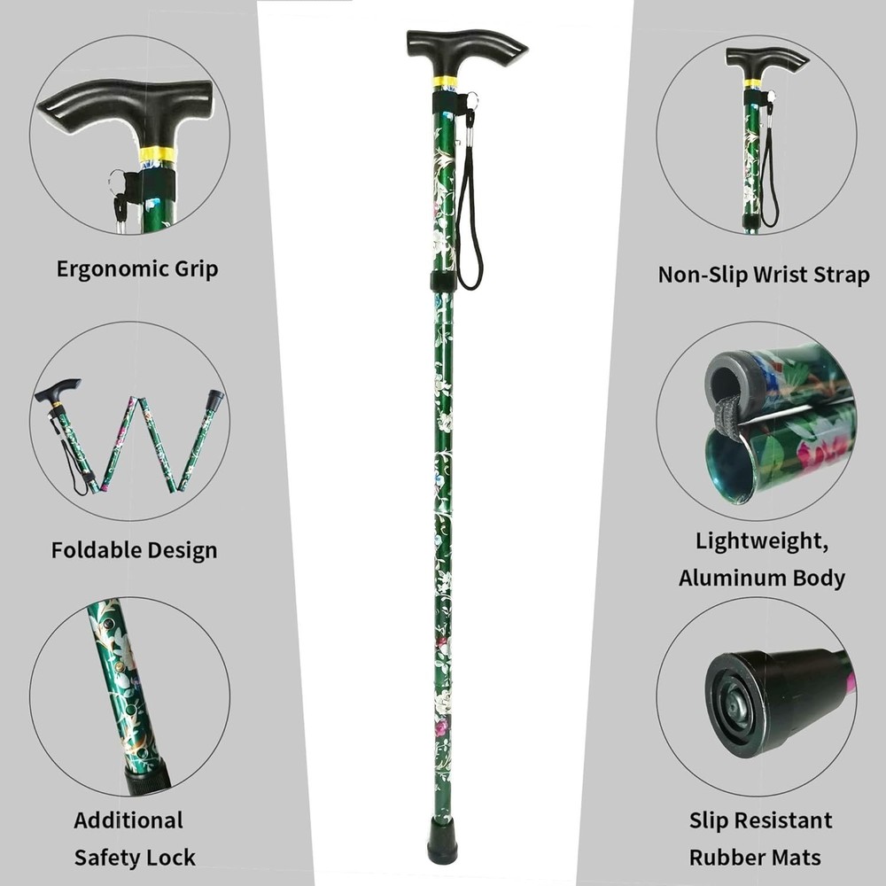 Folding Cane Adjustable Height Lightweight Portable Foldable Walking Canes with