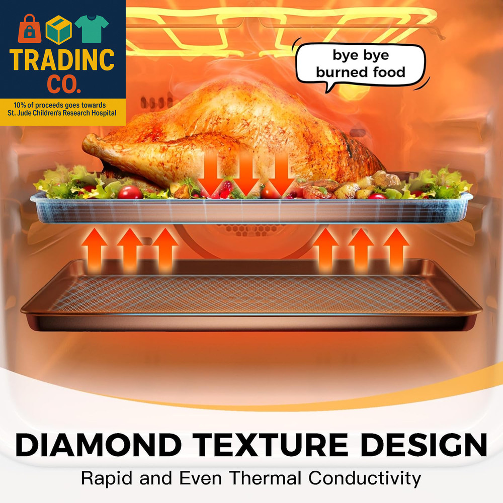 9-Piece Baking Pans Set Nonstick, Stackable Non Toxic Bakeware Sets with Diamond