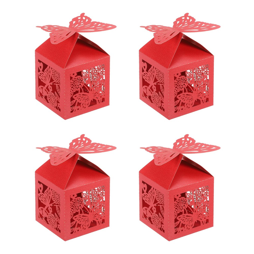 25Pcs Paper Hollow Butterfly Laser Cut Favor Boxes Candy Boxes Red