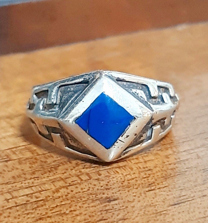 925 Men's Silver Ring Solitaire Seal Lapis Blue Lapis Ring Man $