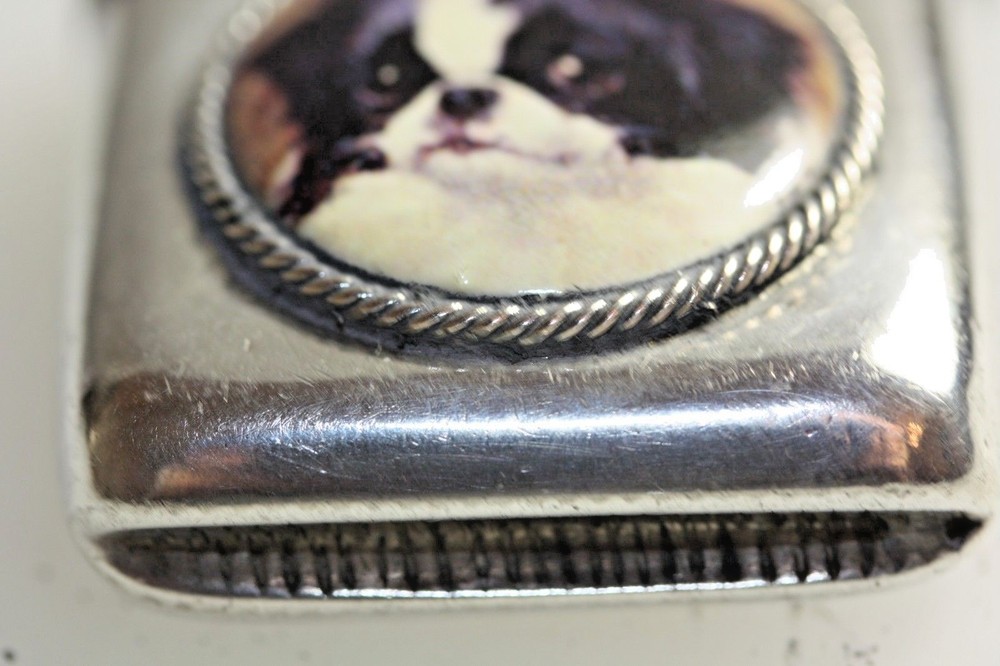 CAVALIER KING CHARLES SPANIEL DOG PUPPY SOLID SILVER ANTIQUE MATCH VESTA CASE