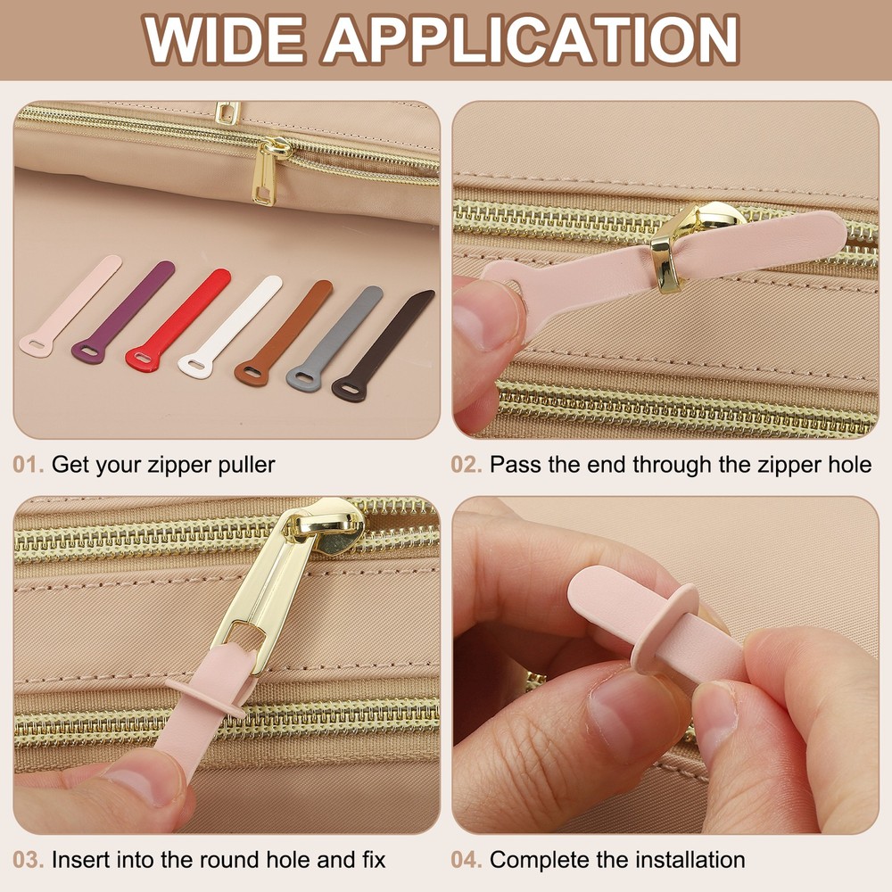 30 Pcs Leather Zipper Puller, 2.6" Zipper Sliders, Light Khaki