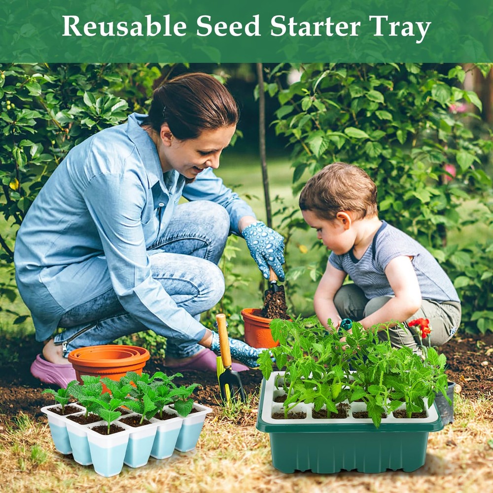 5 PCS Reusable Seed Starter Tray, 60 Cells Seed Starter Kit with Flexible Pop...