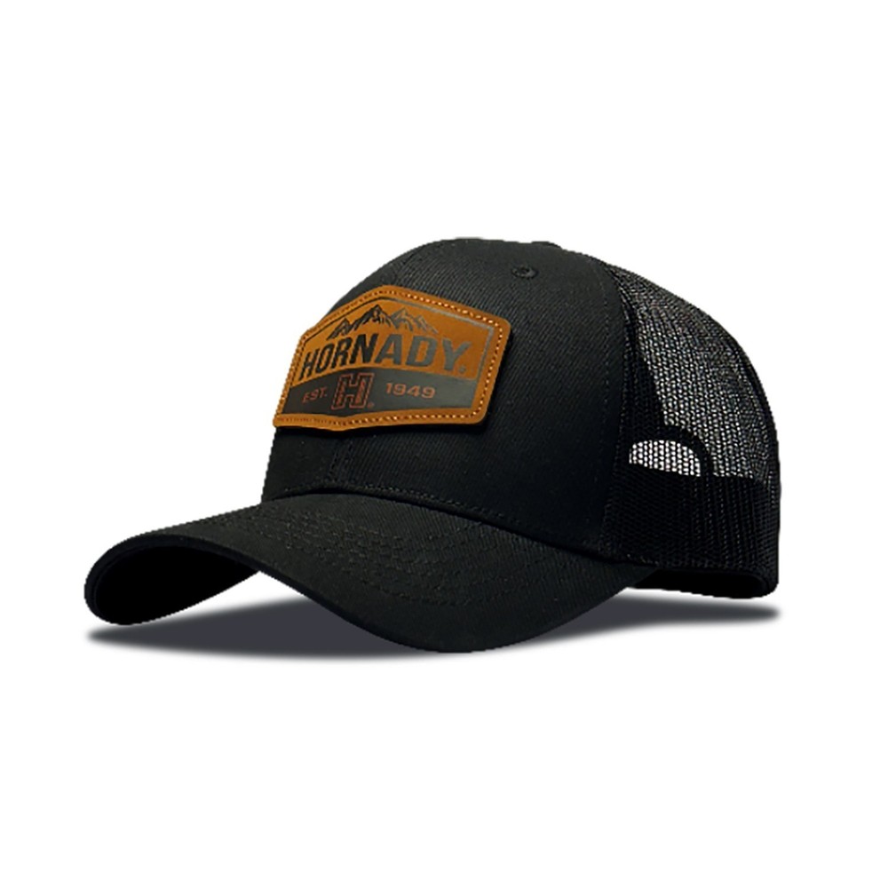 Hornady Gear Trucker Hat w/Logo Patch, Strap Closure, 2 Tone Black #32160