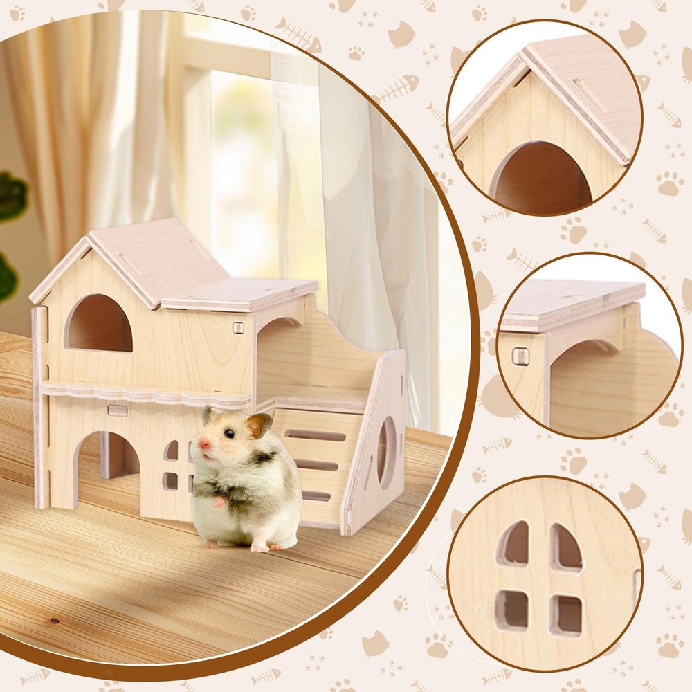 Tiny Hamster Maze Wood House Simple Easy Installation Double Decker for Mice