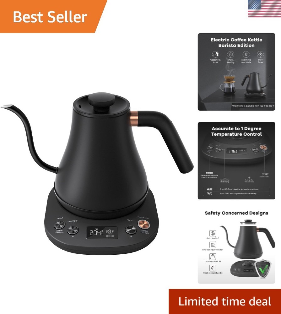 Professional Gooseneck Electric Kettle with ±1℉ Control & Auto Shut Off - 0.8L