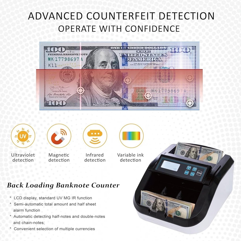 H-308 Bill Counter Money Counter Machine – Batch Mode, Banknote Counter with ...