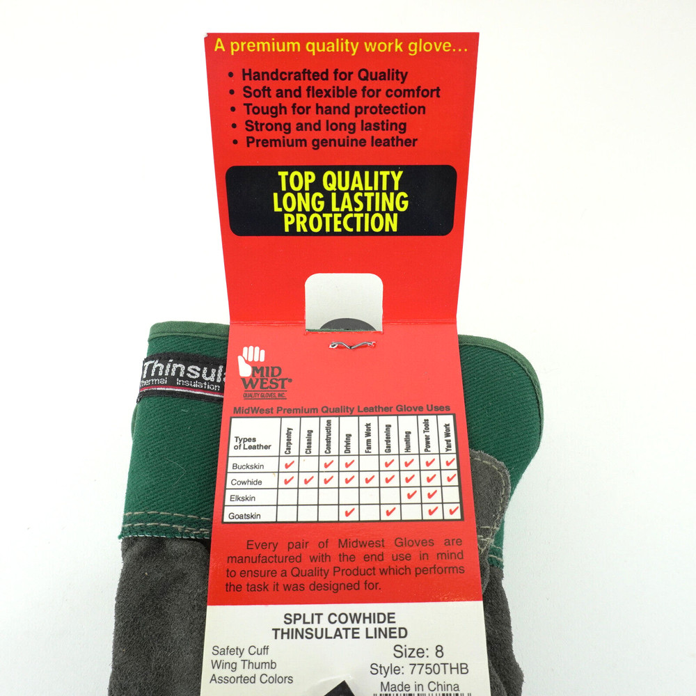 Mid West Genuine Lined Gloves Suede Canvas Size 8 Work Thinsulate Style# 7750THB