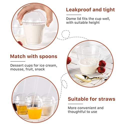 200Pack 9oz Clear Plastic Cups with Dome Lids, Dessert Cups with Lids,