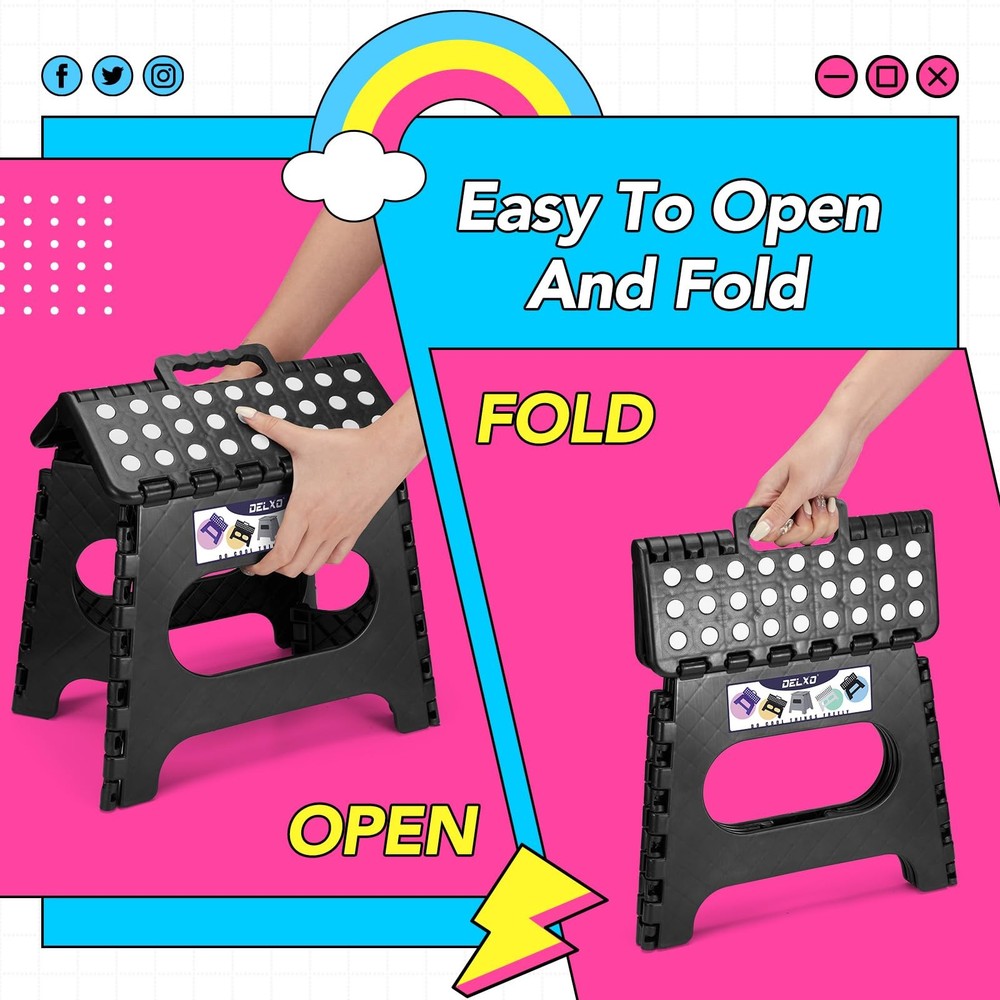 Folding Step Stool,11 Inch Non-Slip Foldable Step Stools for and Adults,Porta...
