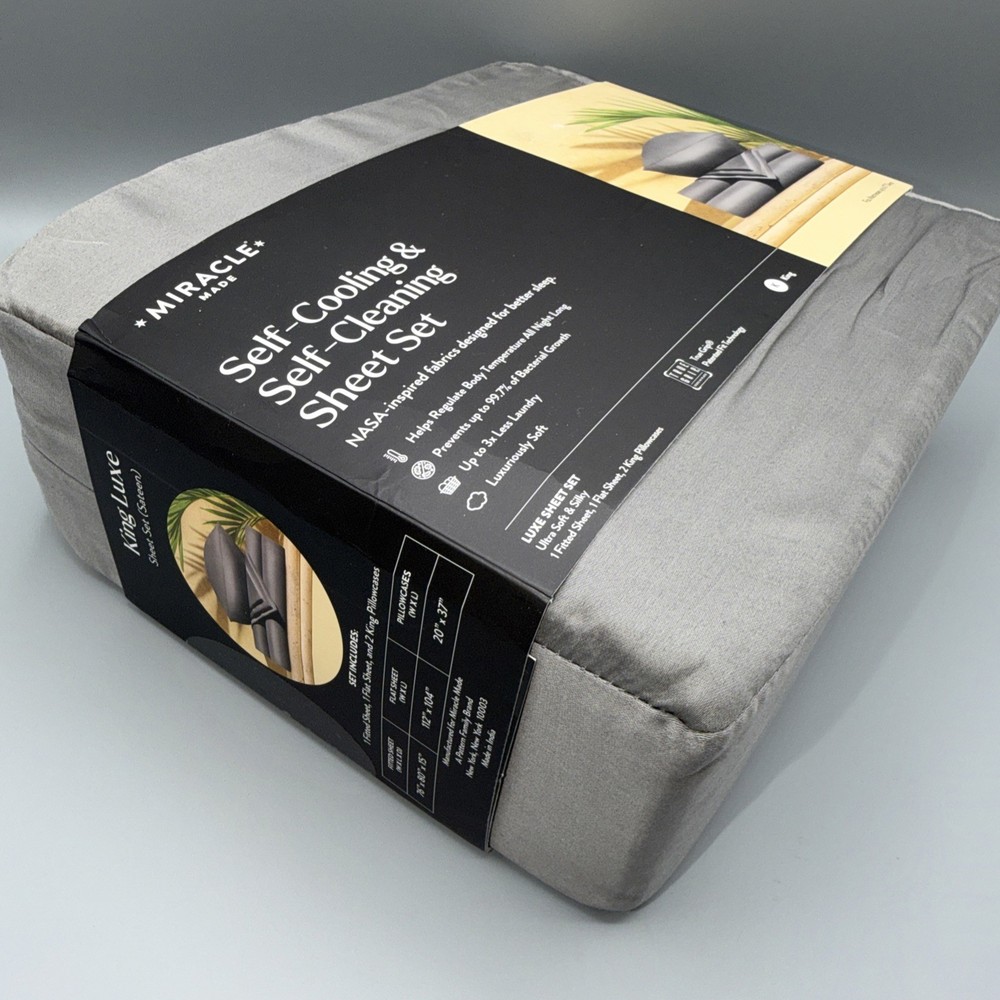 Miracle Made Sheet Set KING Luxe Self-Cooling Self-Cleaning Stone Grey- NWT
