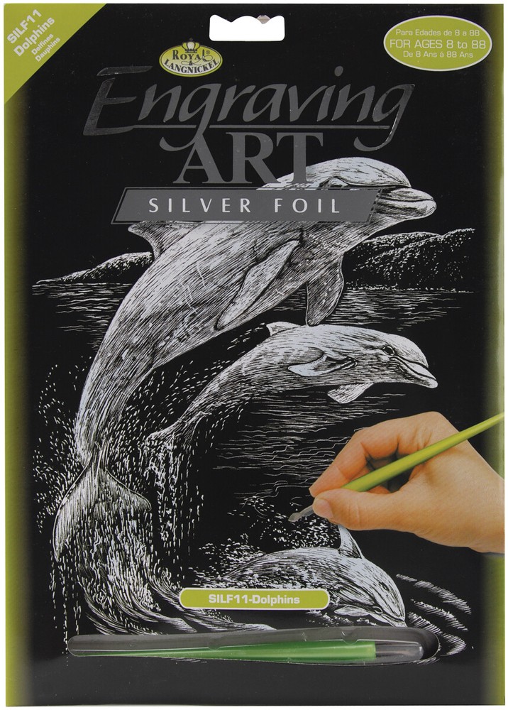 Silver Foil Engraving Art Kit 8"X10"-Dolphins