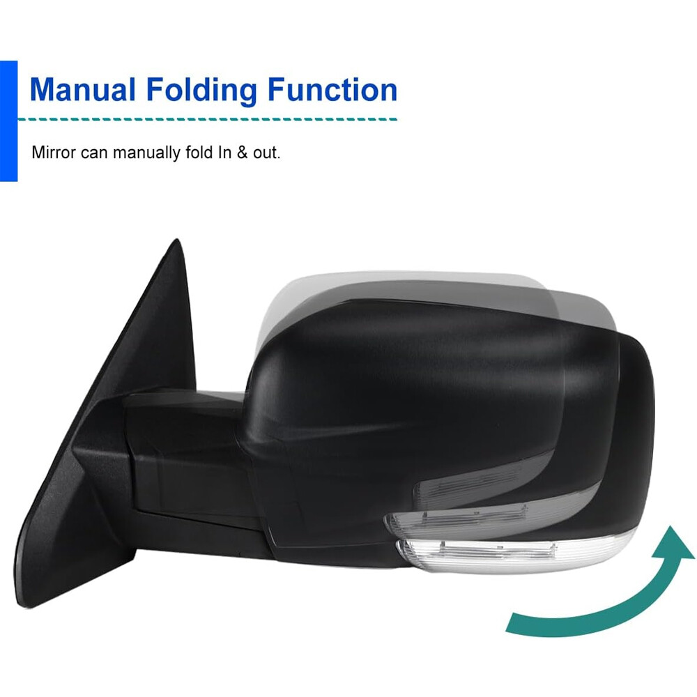 Left/Driver Manual Fold + Heated + Temp Sensor Mirror For 2013-19 Dodge Ram 1500