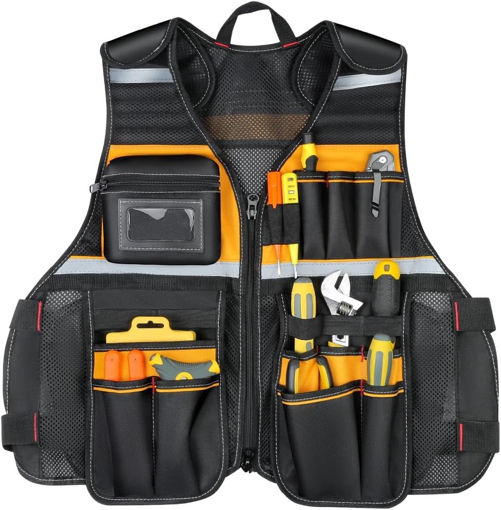 Multi Pocket Tool Vest With Reflective Strips