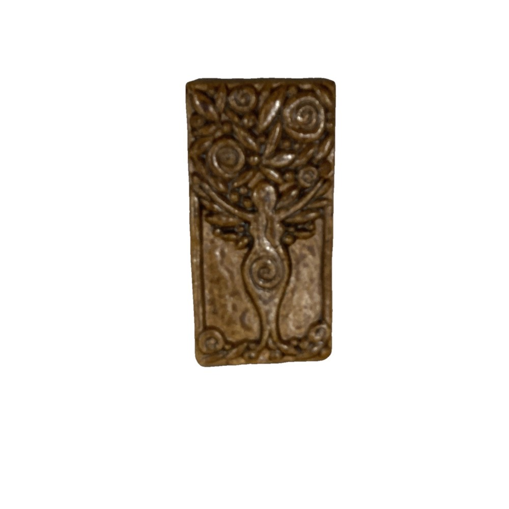 Tree Goddess Rectangle Art Pottery Tile Brown Drip Glazed