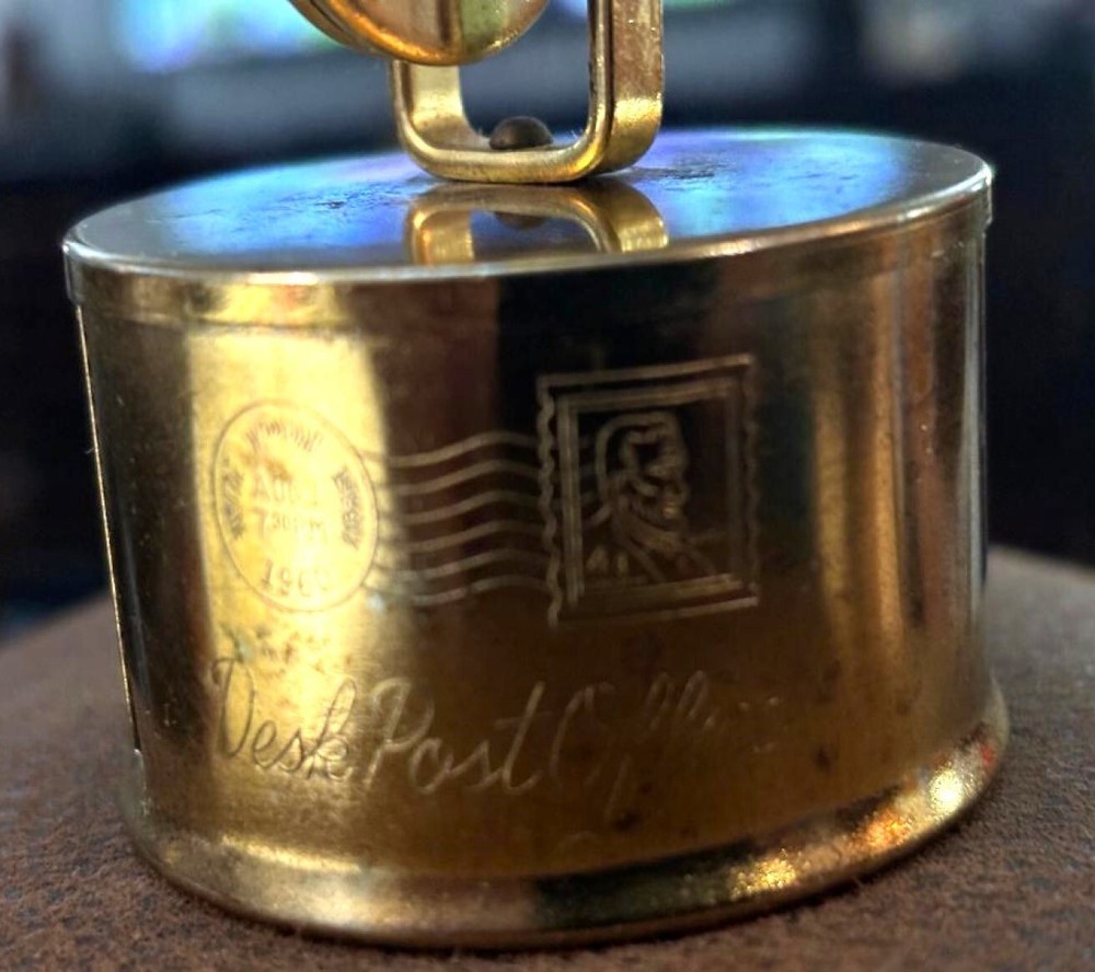 Vintage "Desk Post Office" Brass 2oz Postal Scale And Stamp Roller
