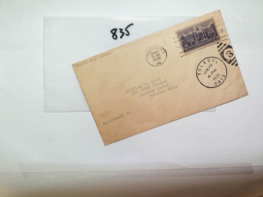 U. S. FDC - 835 -  (1938)- Constitution ratification - comb. shipping!
