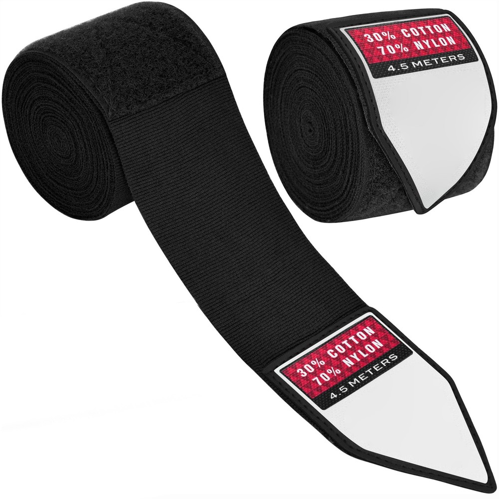 Hand Wraps 4.5M, Thumb Loop, Cotton Nylon Blend, Training, Black
