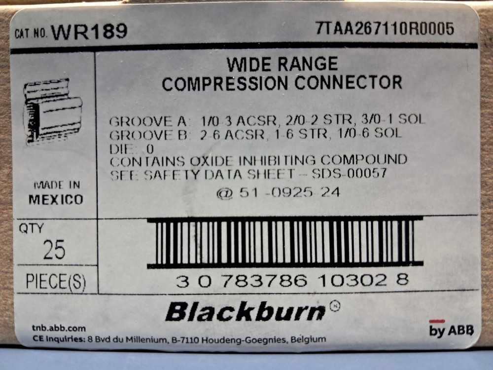(25) ABB Blackburn Wide Range Compression Connectors WR189