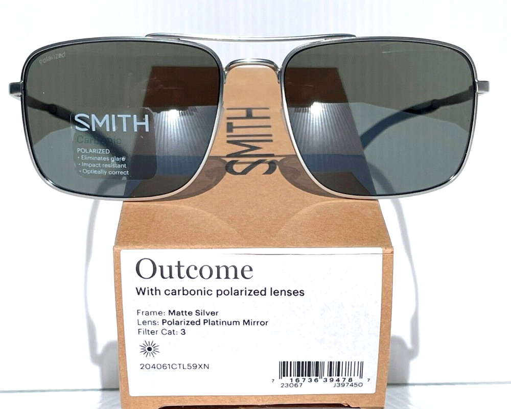 Smith Optics OUTCOME Matte Silver Carbonic POLARIZED Platinum Mirror Sunglass