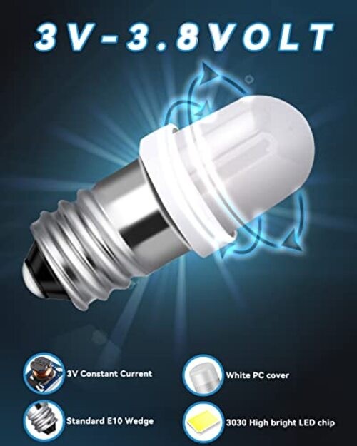E10 Led Bulb Flashlight Bulbs E10 Mini Led Bulb 4.5V DC/AC Warm White 3V 3.8V