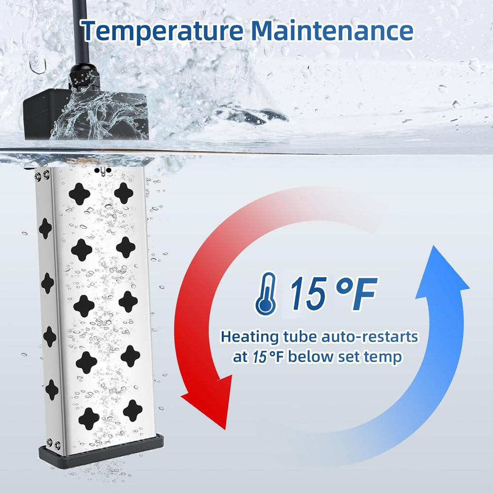 Immersion Water Heater 1800W 120V with Digital Thermostat Control, Dry Burn Prot