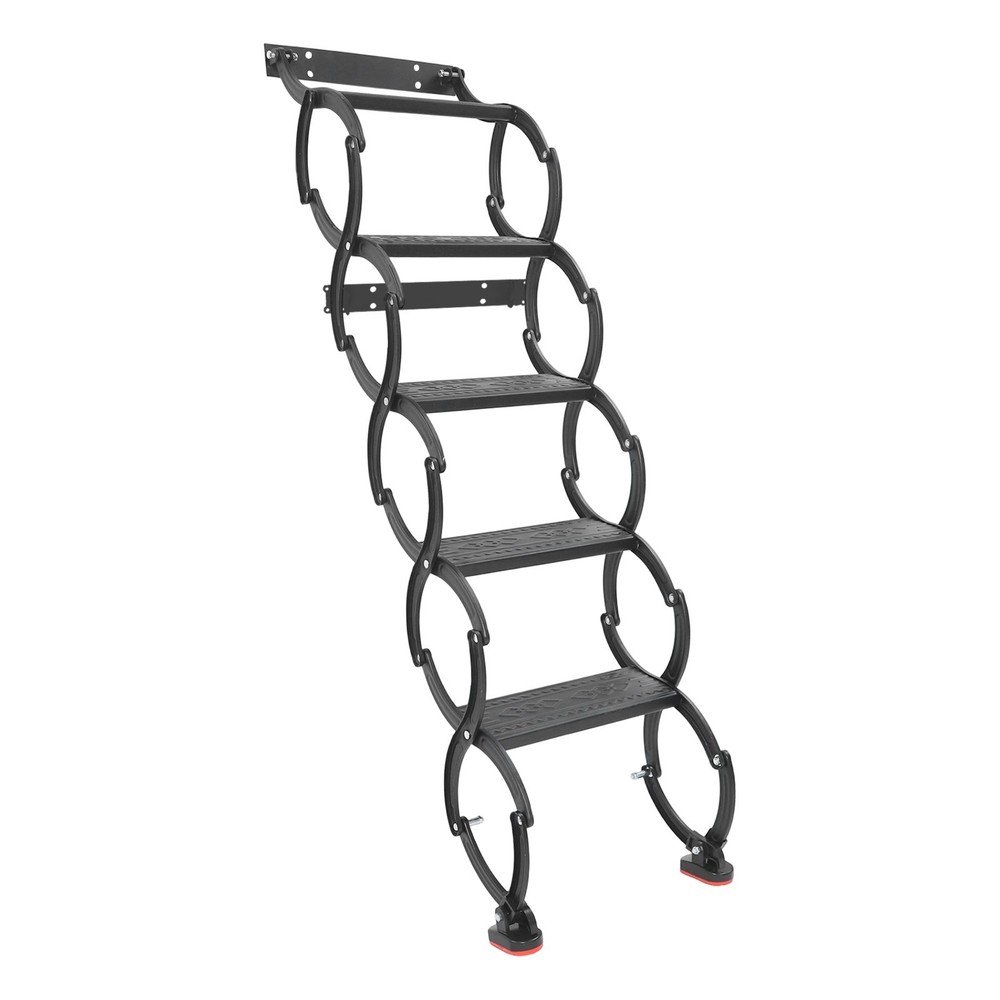 5-Step Wall Mounted Folding Ladder, Black Retractable Telescoping Step Stairs