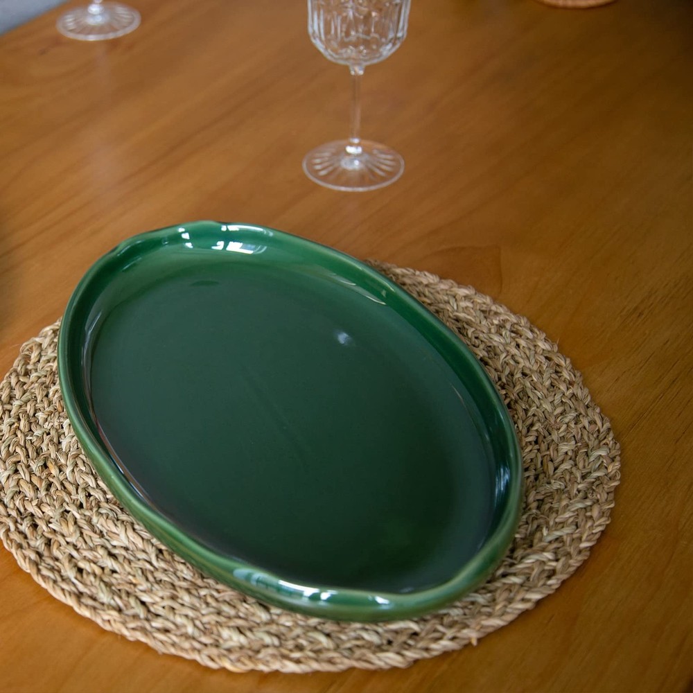 vicrays Oval Ceramic Serving Platter Tray - 14.5" Extra Large Porcelain