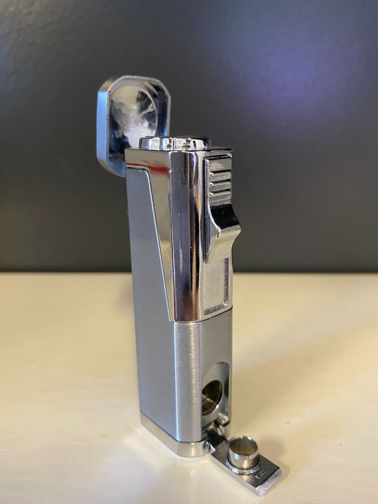 Triple Flame Cigar Torch Lighter with Cigar Punch Cutter Silver W/ Gift Box