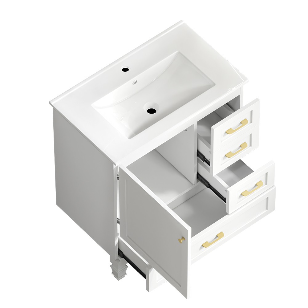30" White Bathroom Vanity w/ Soft Close Doors & 3 Drawers