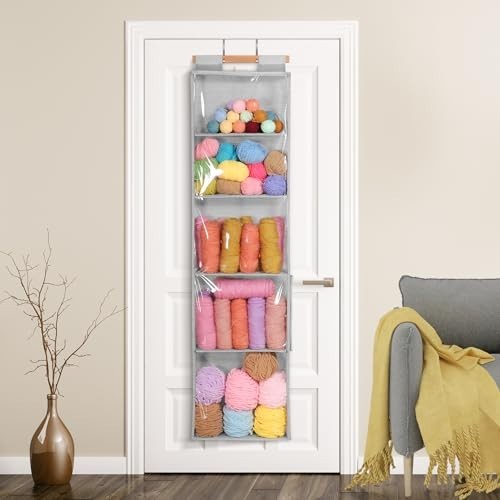 Hanging Yarn Storage Organizer with 5 Large Pockets, Knitting & Crochet Accessor