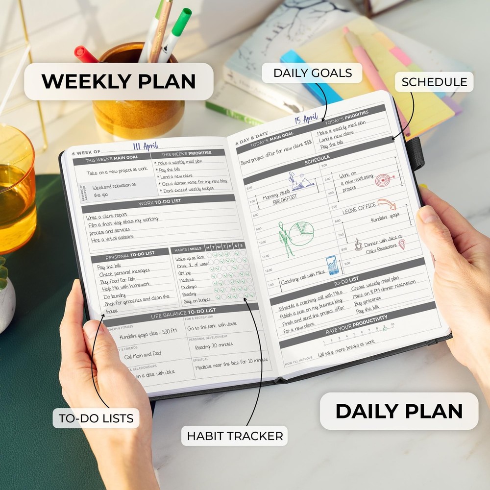 Clever Fox Daily Planner – Undated Planning Notebook with Hourly Schedule