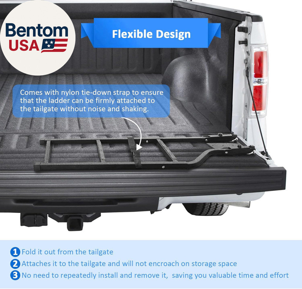 Universal Trucks Tailgate Ladder，Ladder Foldable & Height Adjustable for Truck B