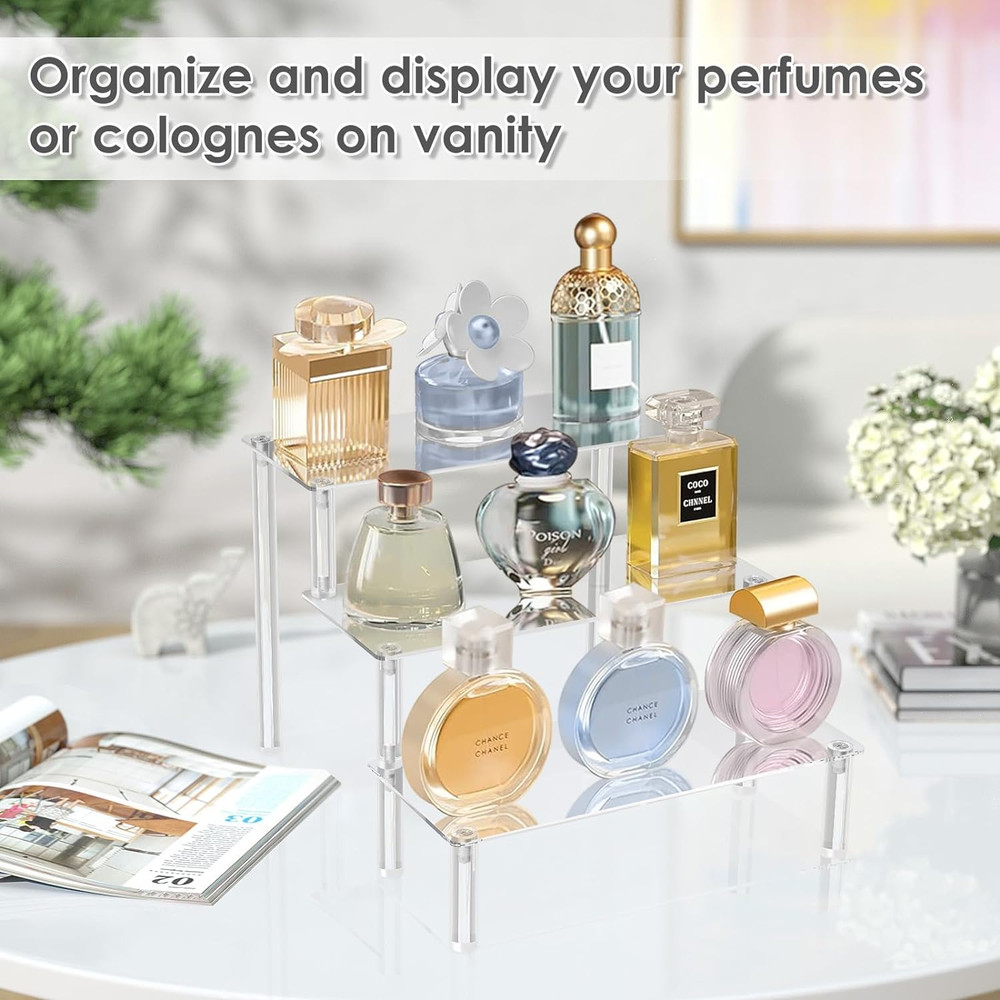 Acrylic Display Risers,Clear Display Risers Stand Small Mini Shelf 3 Tiered Cupc