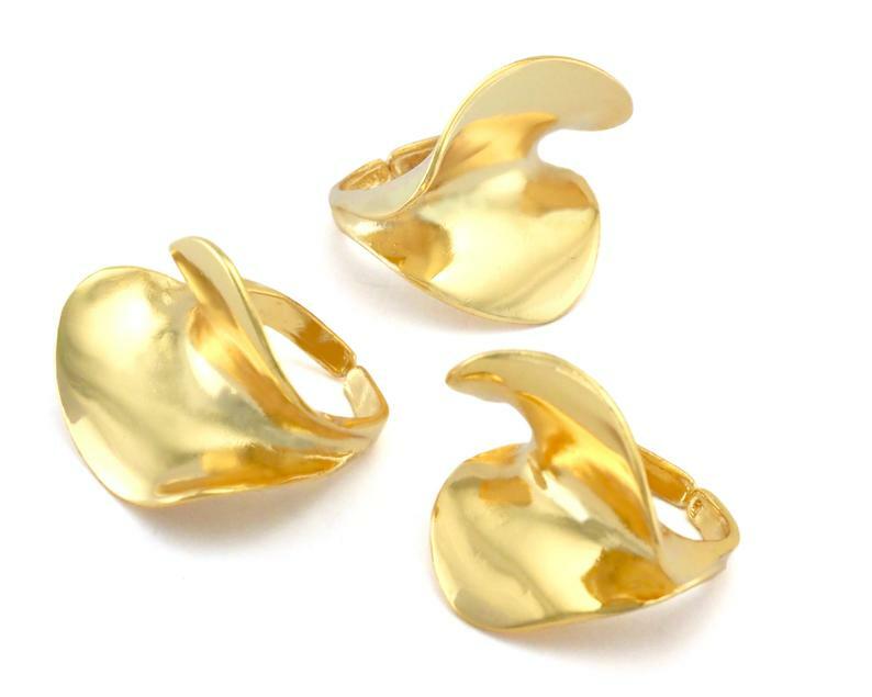 Leaf Adjustable Ring Shiny Gold Plated brass (18.5mm 8.5US inner size ) 2836
