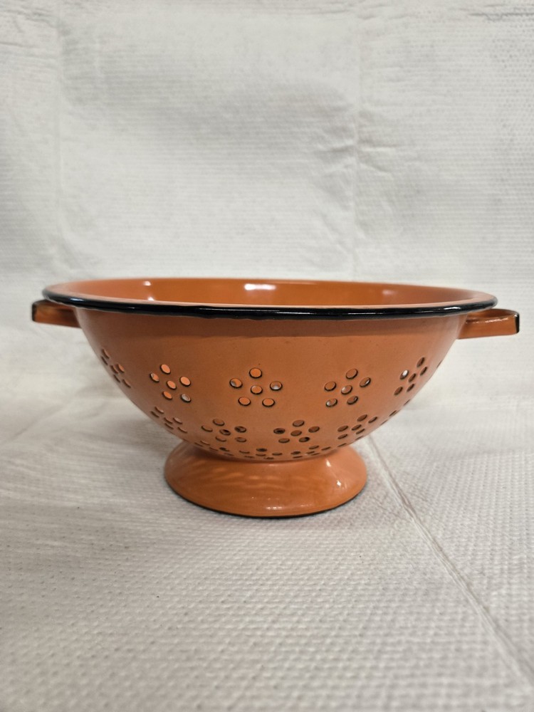 Vintage 1960s Enamelware Orange Colander