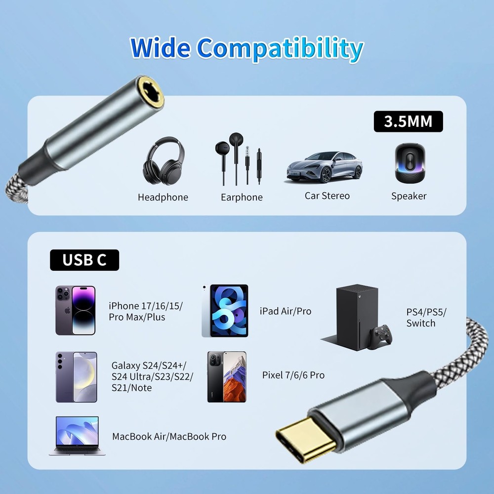 Usb C To 3.5mm Aux C Adapte(2 Pack), C Adapter Type C Gray