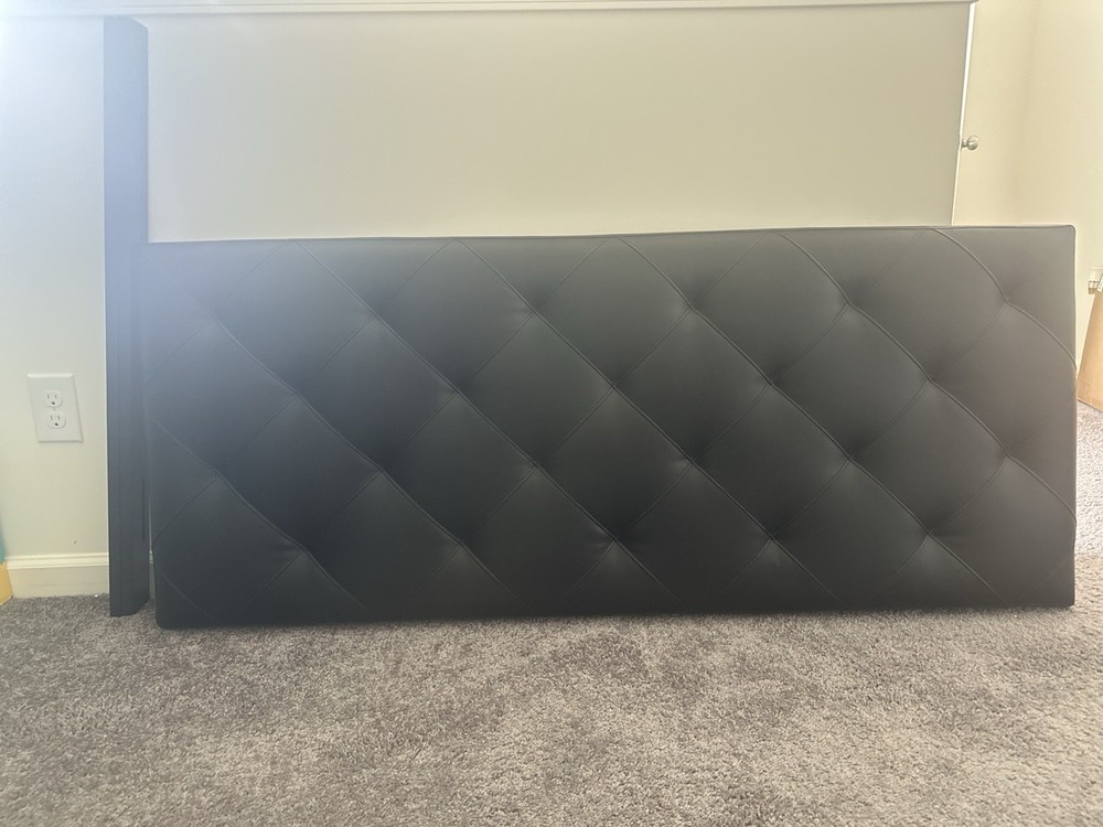 Black Queen upholstered panel leather headboard