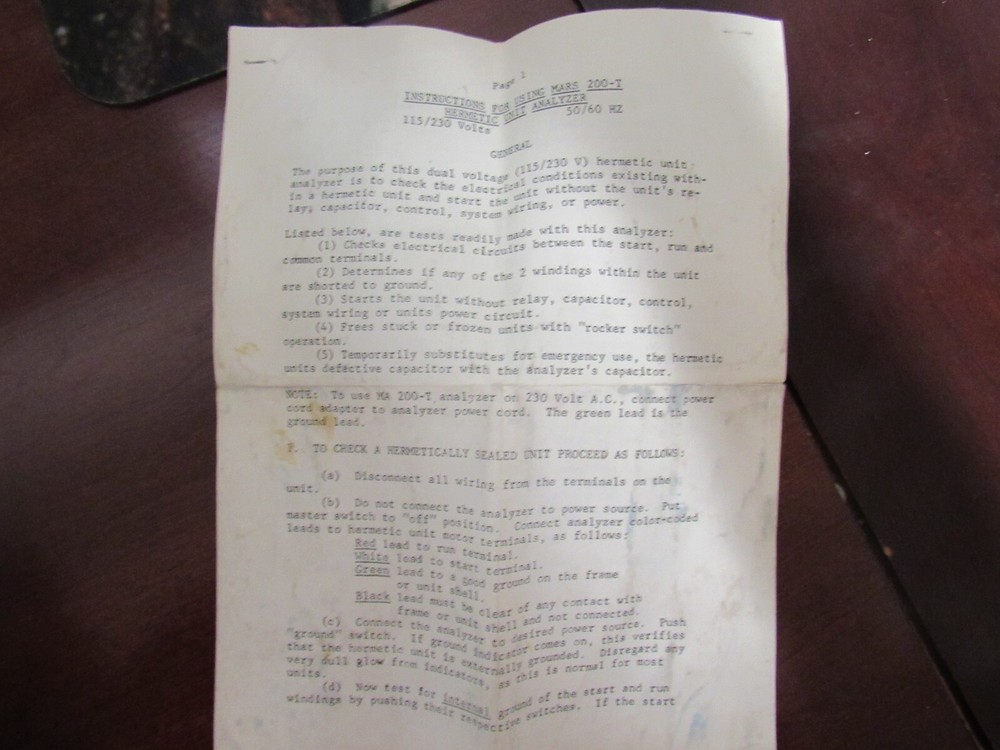 Mars Hermetic Unit Analyzer with Original Instruction & Case, P#MA 200-T