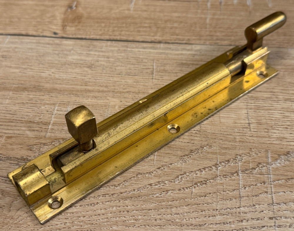 VINTAGE SOLID BRASS 6" SLIDE BOLT DOOR BOLT