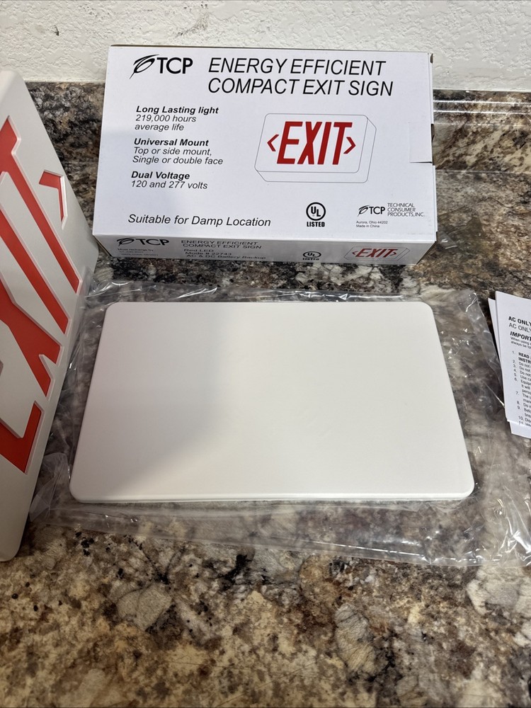 TCP Energy Efficient Compact Exit Sign Red LED 22743 Battery Backup