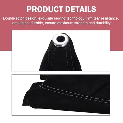 Car Shift Boot Cover, Suede Leather Manual Automatic Shift Black/Black Line