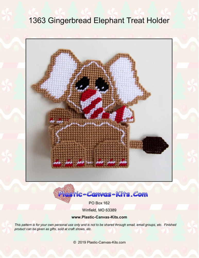 Christmas Gingerbread Elephant Treat Holder- Plastic Canvas Pattern or Kit