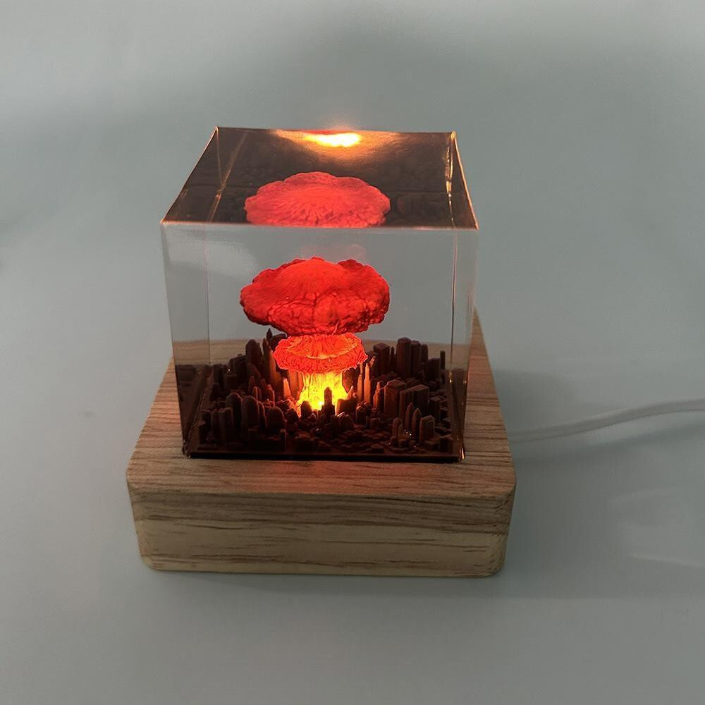 Mushroom Cloud Resin Night Light – Artistic Decor with LED Base