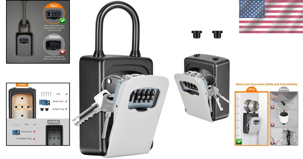 Portable Key Lock Box, Upgrade Clearly Visible Numbers, Lock Box Wall Mounted...