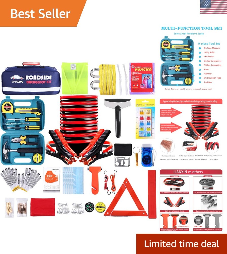 Durable Emergency Car Kit: 142 Essential Tools for Roadside Safety & Outdoor Use