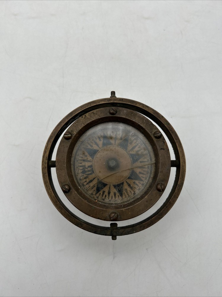 Antique Marine Gimbal Mounted Compass Ship Bronze Maritime Compass